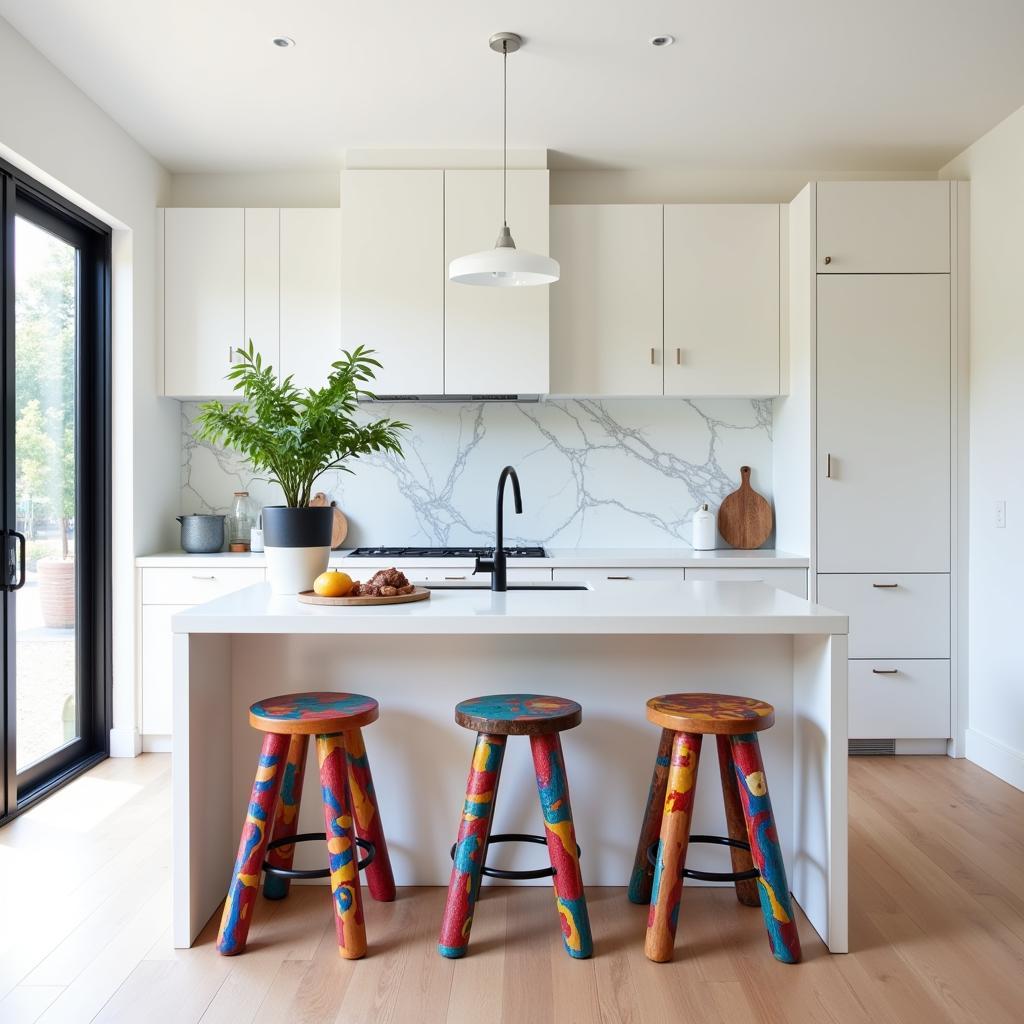 Modern Kitchen with Art Bar Stools