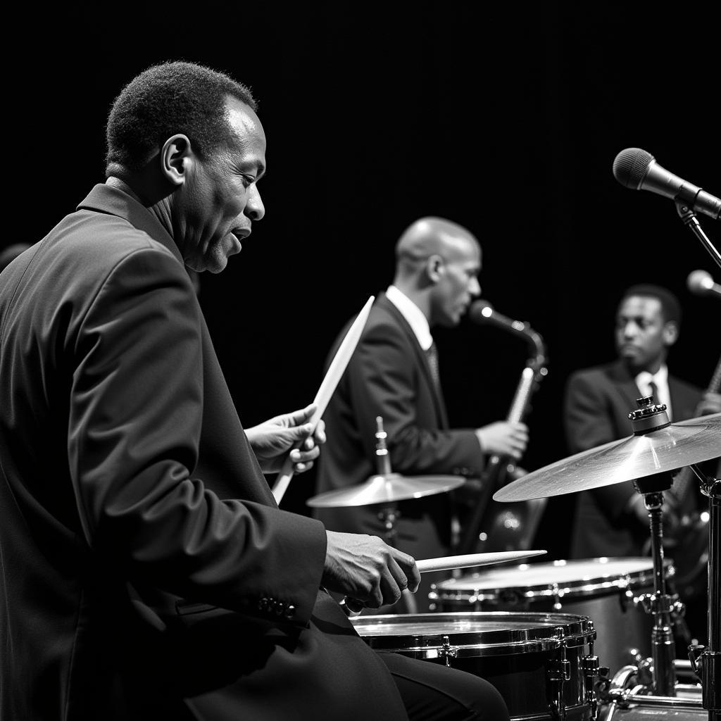 Art Blakey leading the Jazz Messengers in a dynamic performance