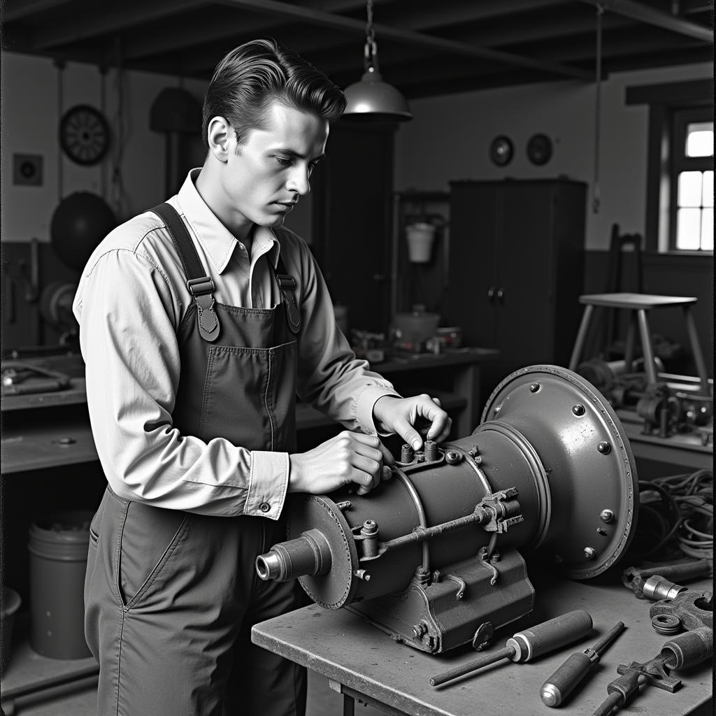 Art Carr in his early days, working on a transmission