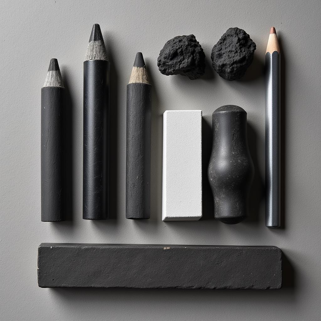 Essential tools in an art charcoal set