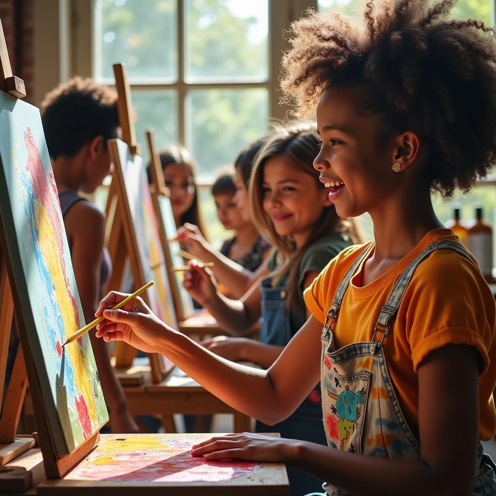 Art class students painting in Culver City