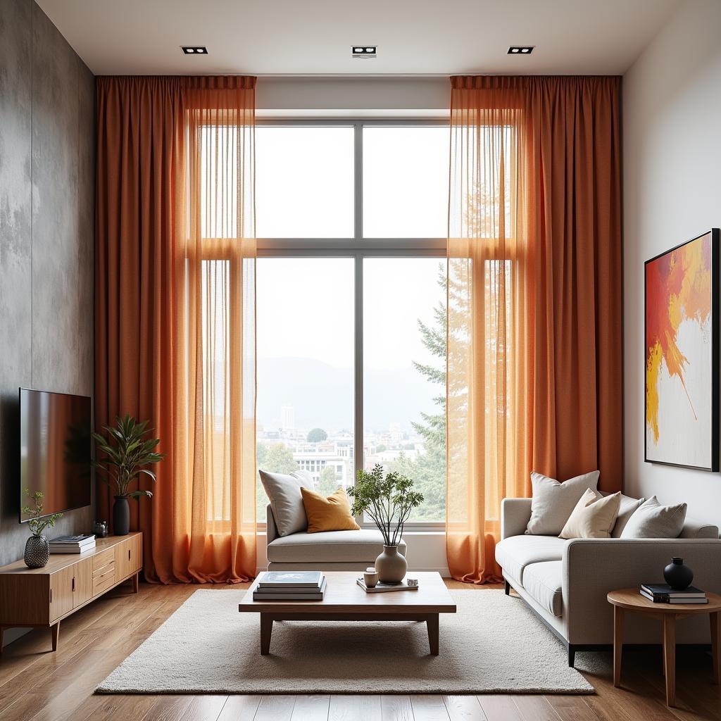 Modern Living Room with Art Curtains and Drapes