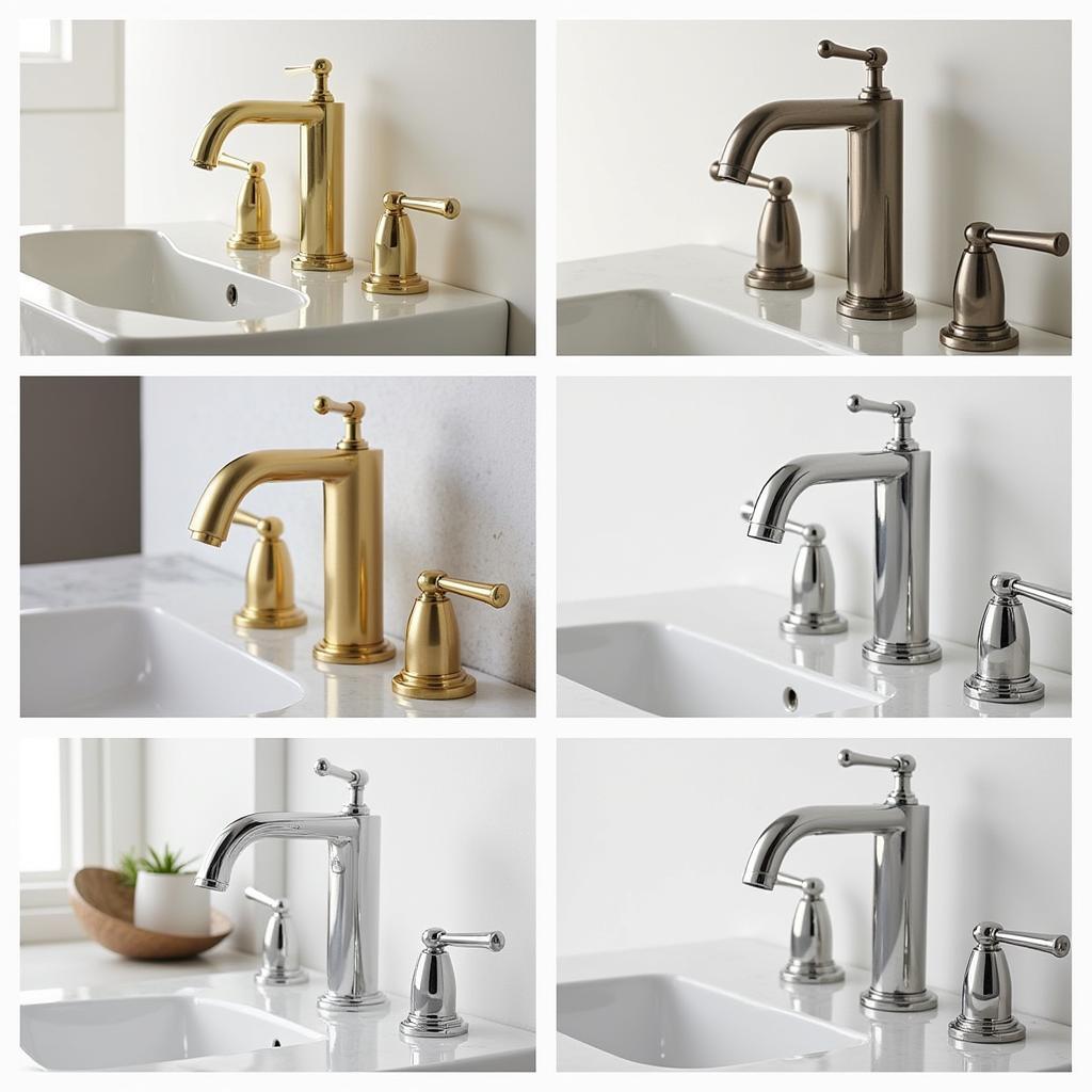 Art deco bathroom sink faucets in various finishes like brass, chrome, and nickel