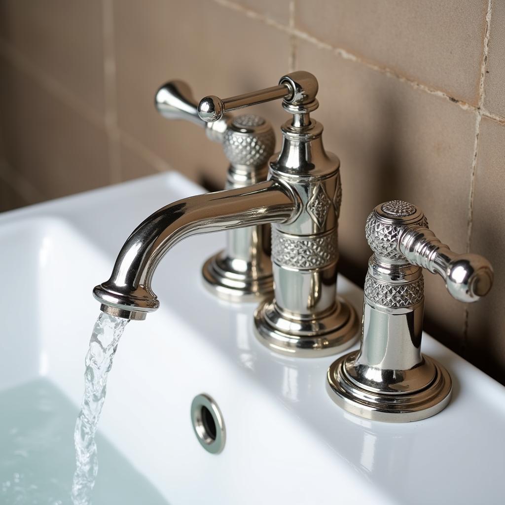 Art Deco bathroom sink faucets with intricate geometric details