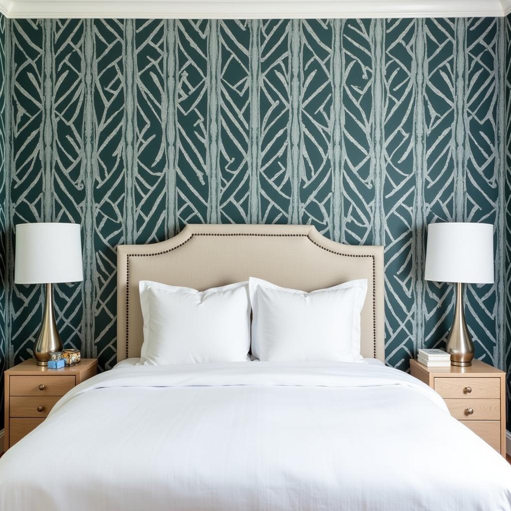 Art Deco Bedroom with Geometric Wallpaper