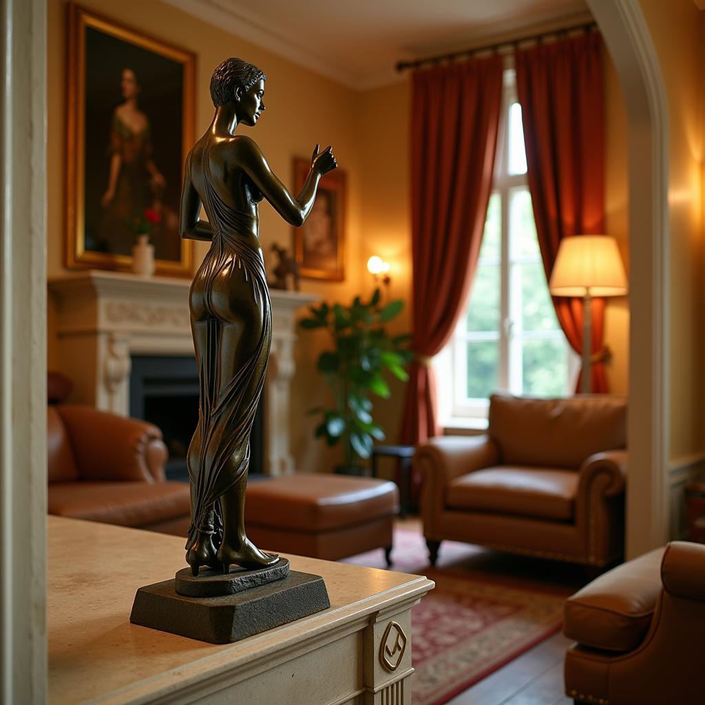 Art Deco Bronze Statue on a Mantelpiece