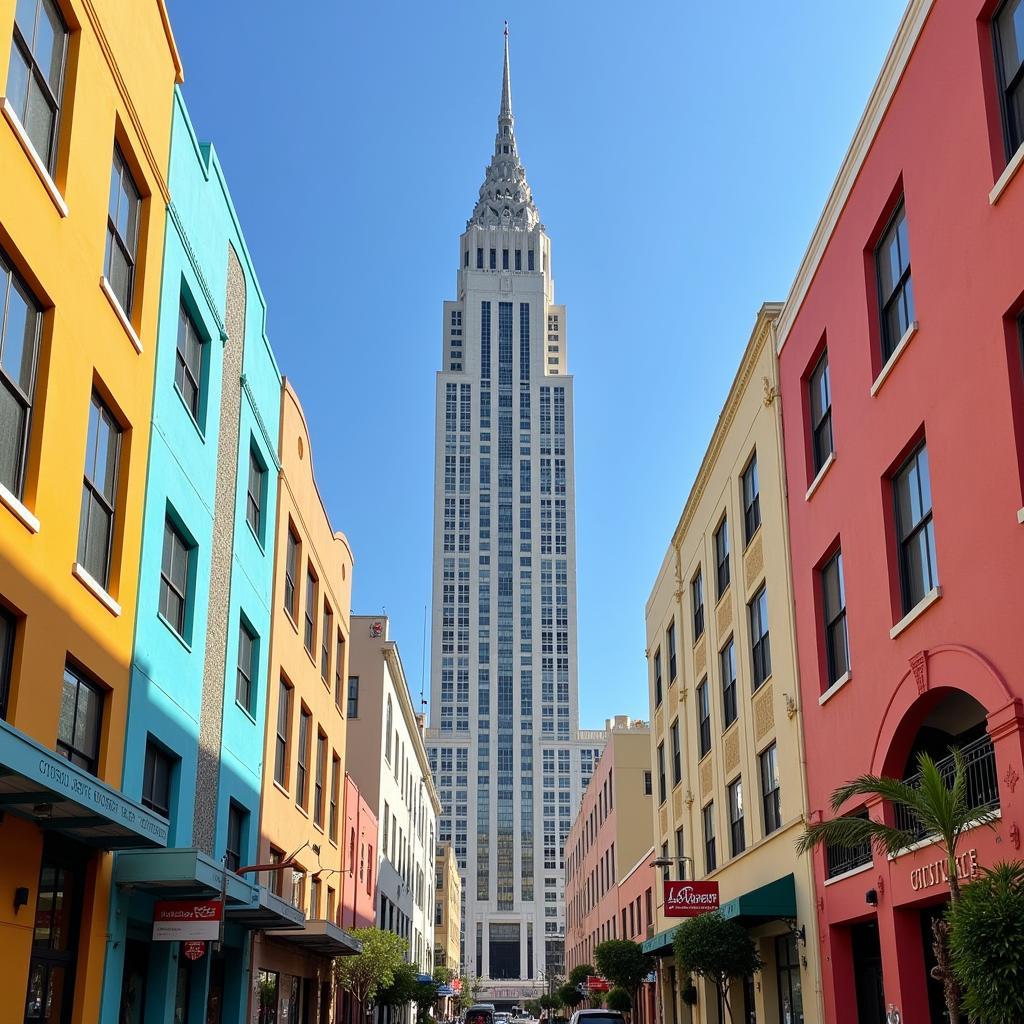 A row of pastel-colored Art Deco buildings lining the vibrant streets of Miami Beach