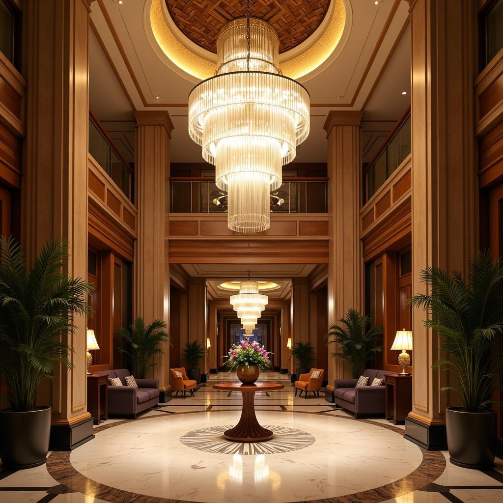 Art Deco Chandelier Illuminating a Luxurious Hotel Lobby