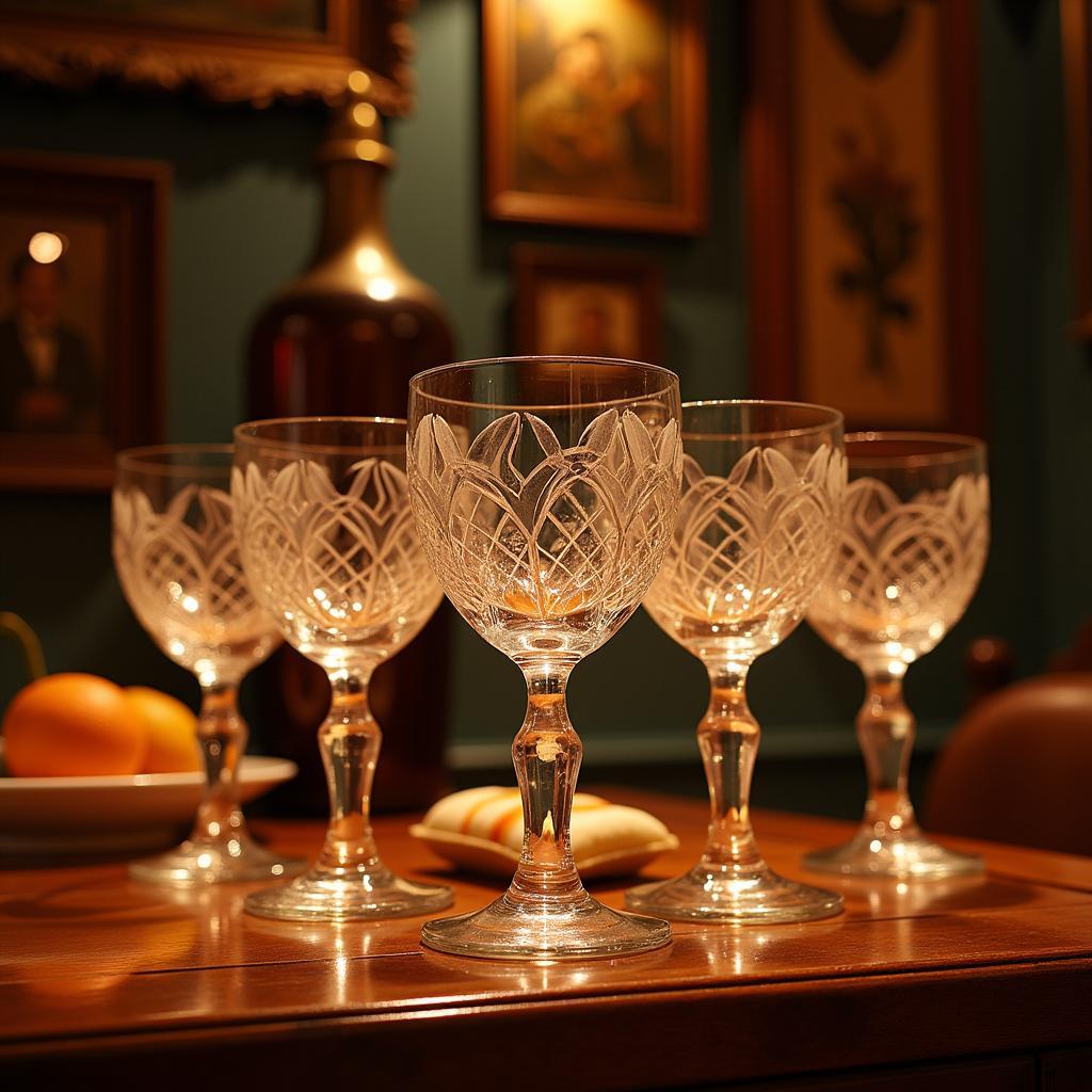 vintage etched coupe glass set