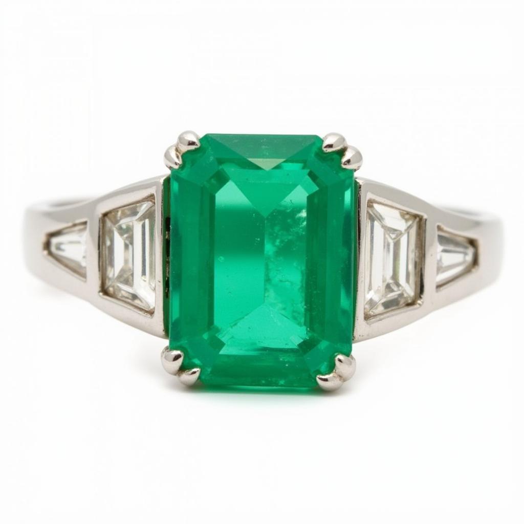 Art Deco Emerald and Diamond Ring in Platinum Setting