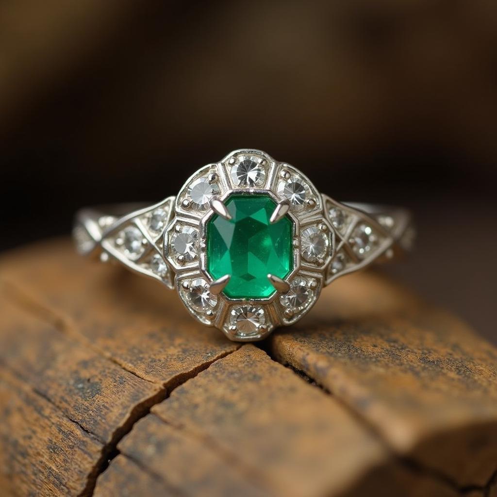 Vintage Art Deco emerald and diamond engagement ring