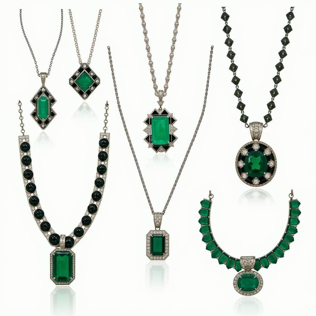 Art Deco Emerald Necklace Featuring Geometric Design Elements