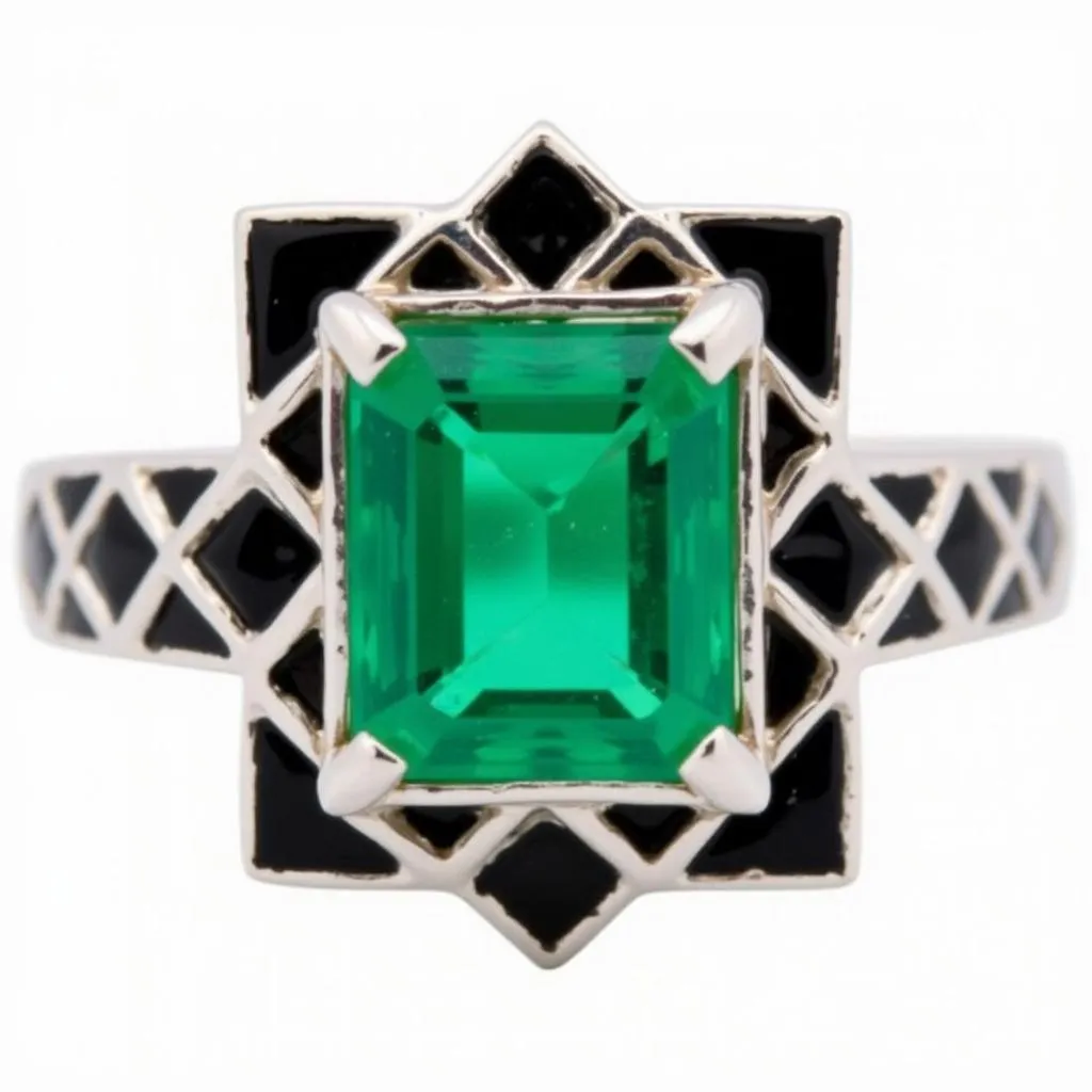 Art Deco Emerald Engagement Ring with Geometric Patterns