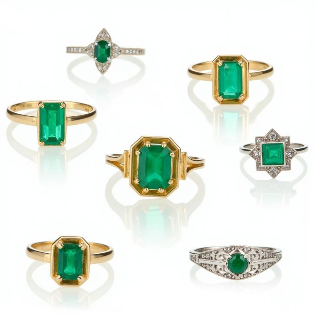 Art Deco Emerald Ring with Geometric Design