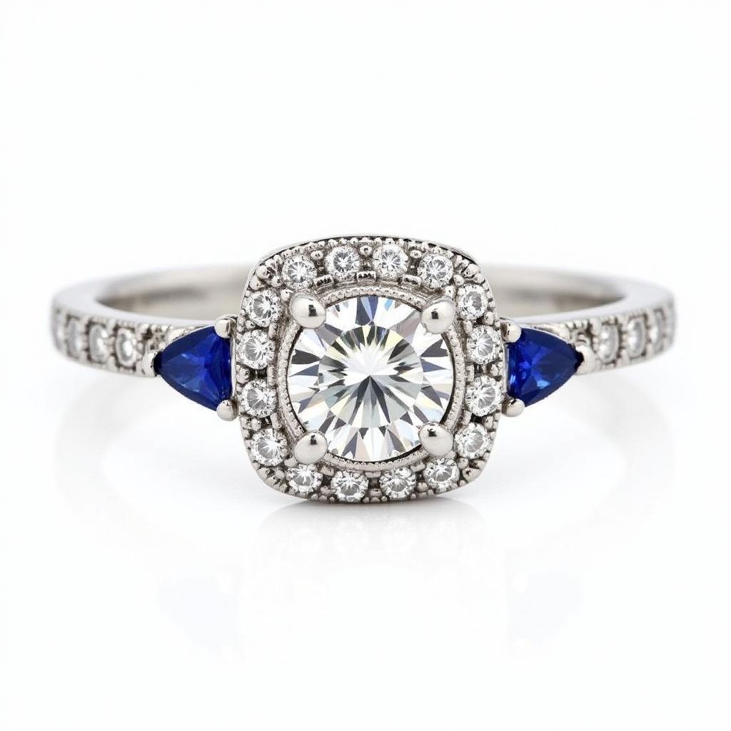 Art Deco Platinum Engagement Ring with Sapphires and Diamonds