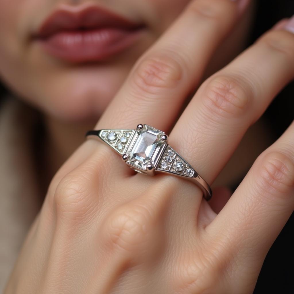 Art Deco engagement ring with an emerald cut diamond