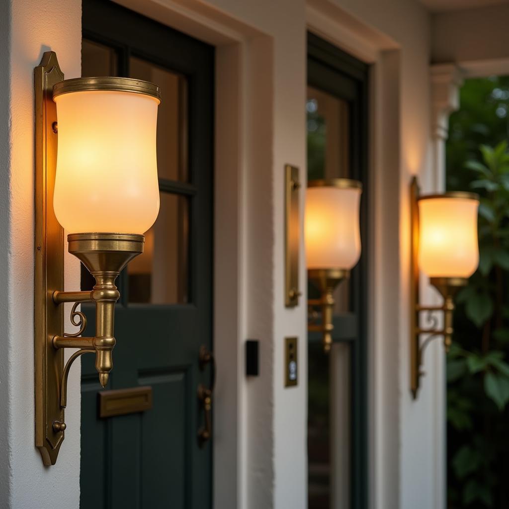 Art deco exterior wall lights with geometric designs