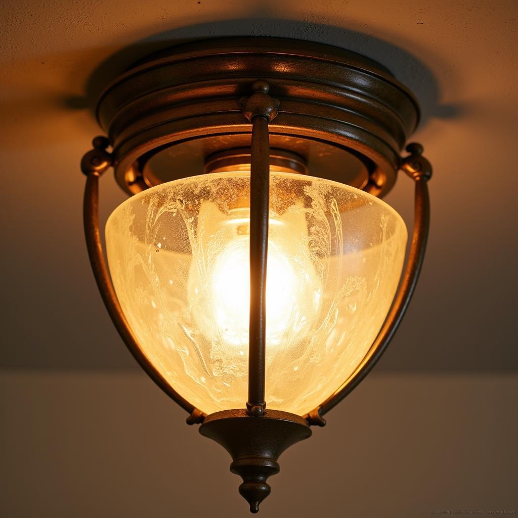 Close-up of an Art Deco flush mount light fixture