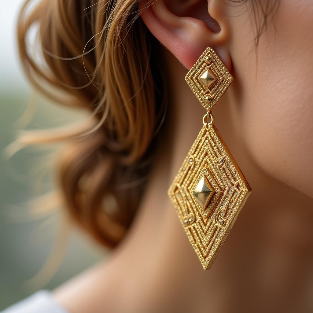 Art deco gold earrings with intricate geometric patterns