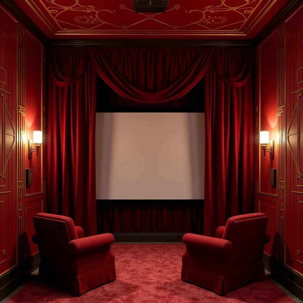 Art Deco Home Theater Wall Treatments with Geometric Patterns