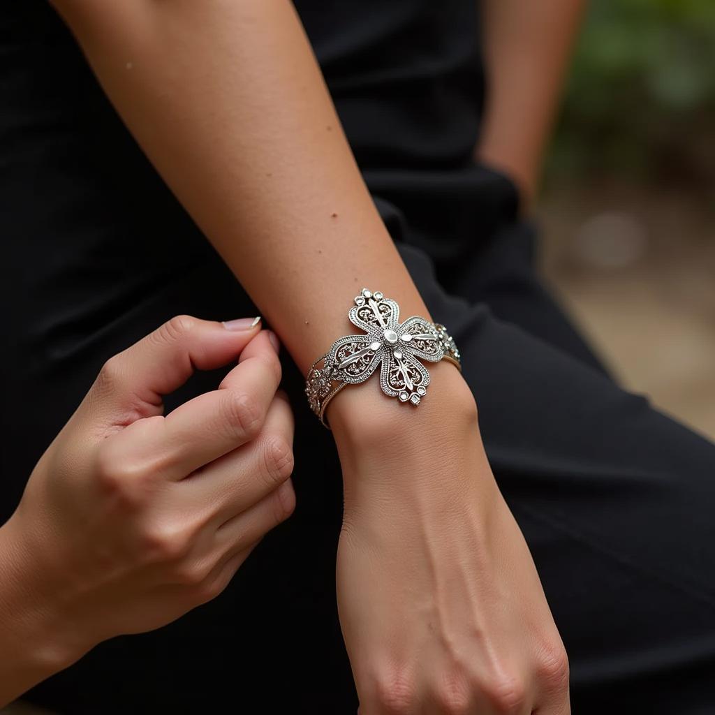 Art Deco filigree bracelet with geometric patterns