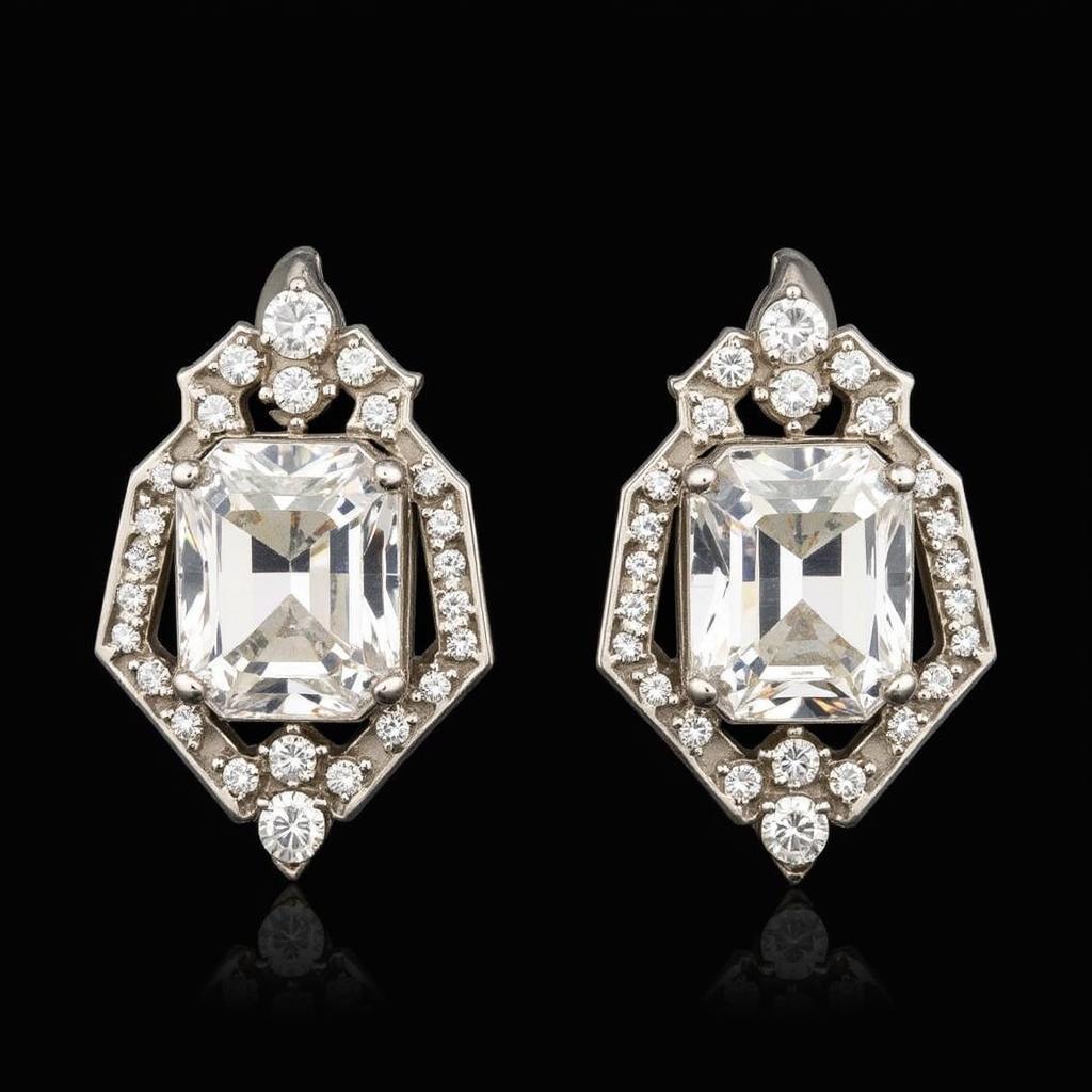 Pair of Art Deco diamond earrings with a bold geometric design