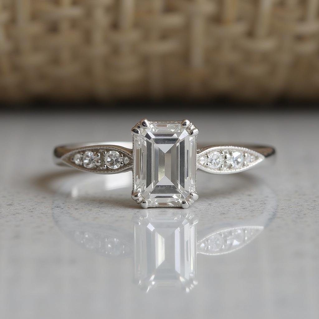 Art Deco engagement ring with an emerald-cut diamond