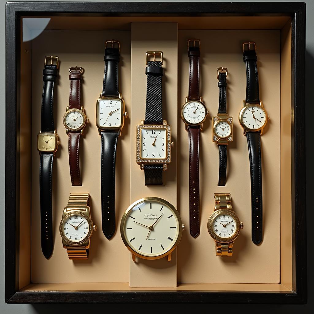 Display case of Art Deco ladies watches