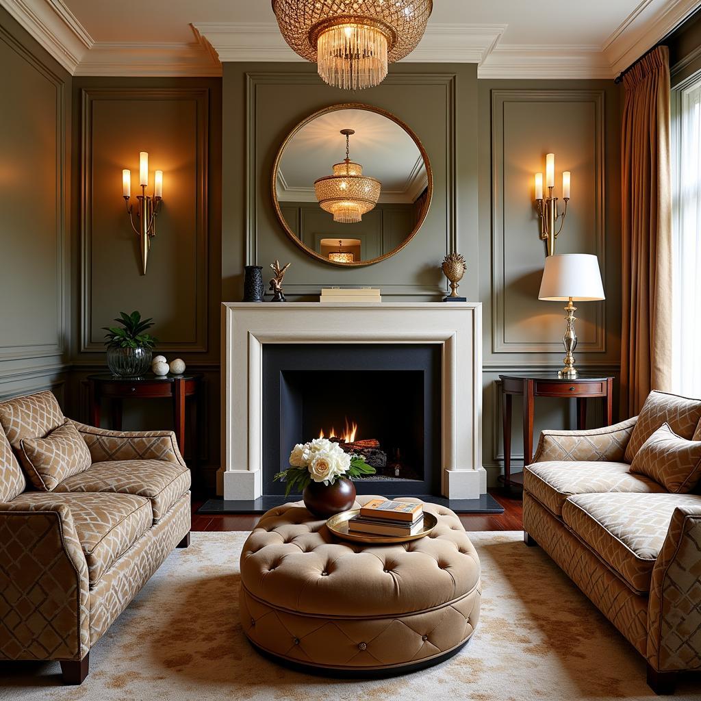 Art Deco Living Room Interior with Geometric Furniture