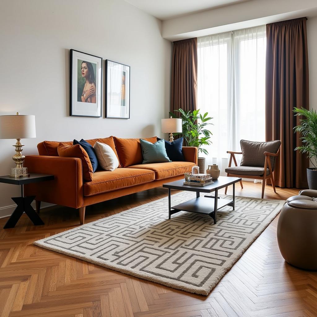 Art Deco Living Room with Rug and Furniture