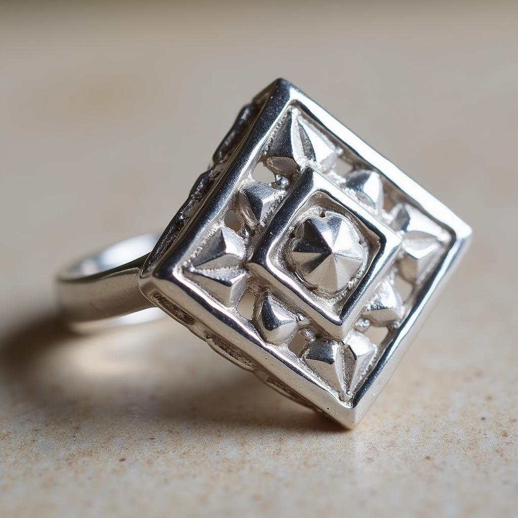 Art Deco Platinum Ring with Geometric Design