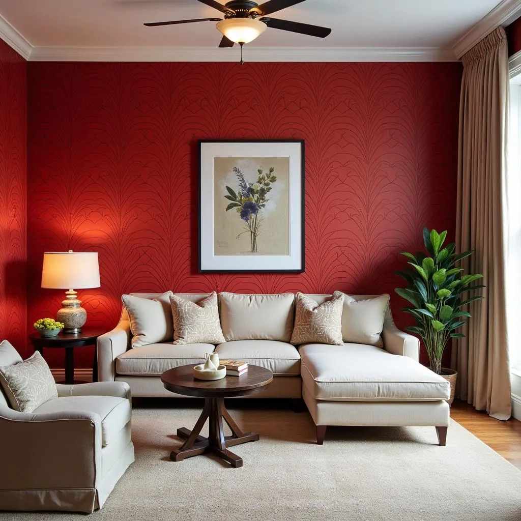 Art Deco Red Wallpaper Accent Wall