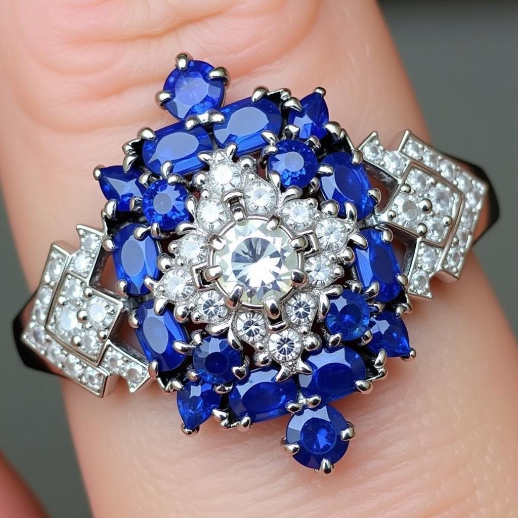 Art Deco platinum ring setting with diamonds and sapphires