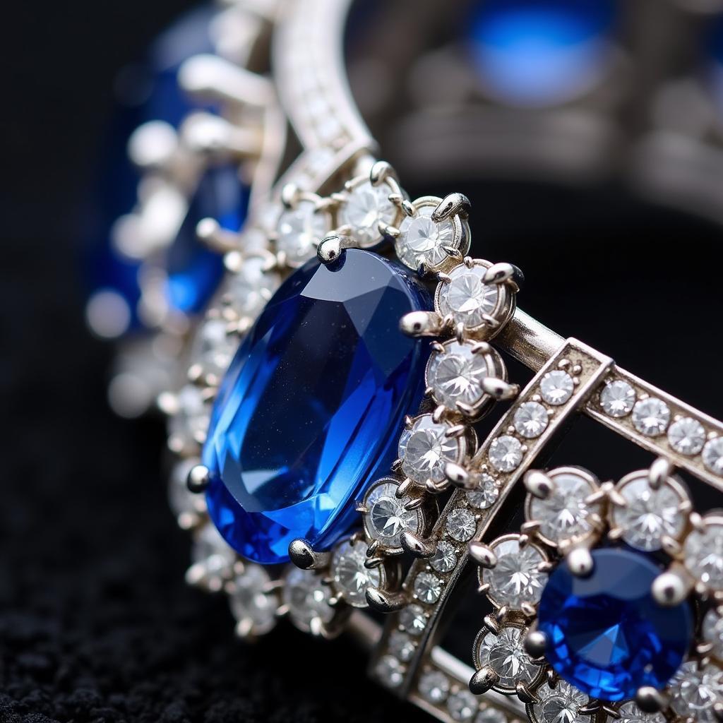 Detailed View of Art Deco Sapphire and Diamond Bracelet