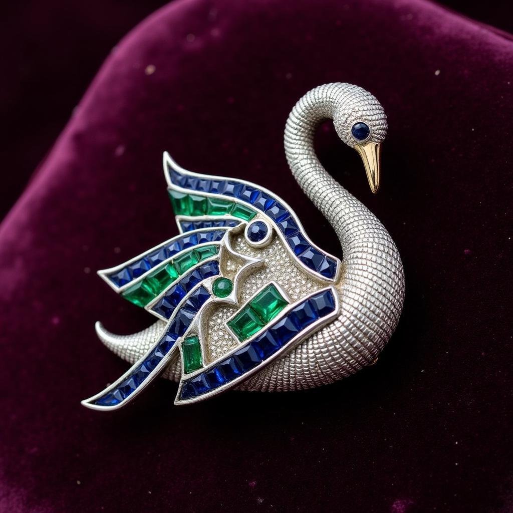 Art Deco Swan Jewelry Brooch