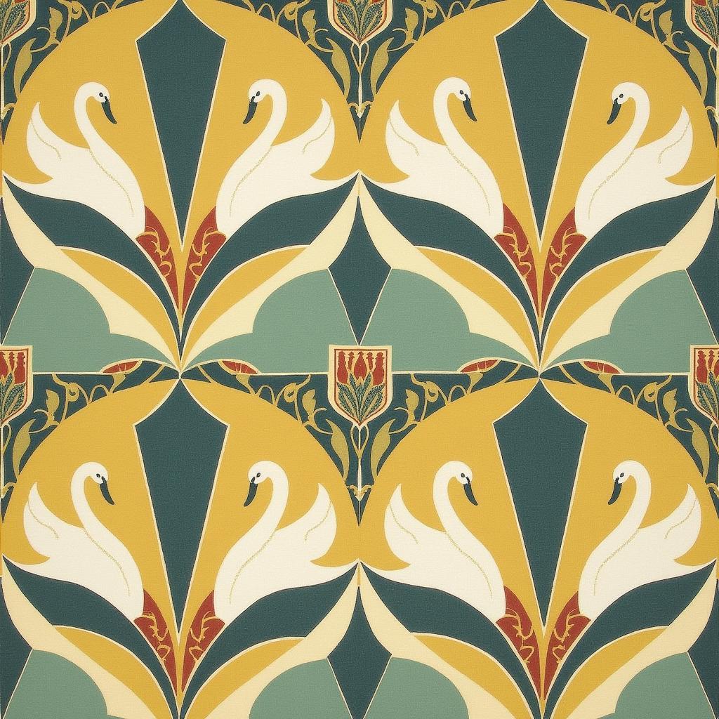 Art Deco Swan Textile Design