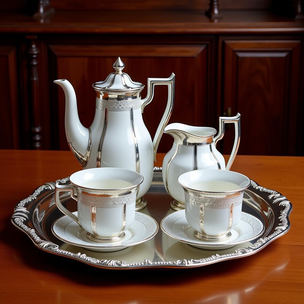 Art Deco Tea Set Crafted from Silver and Porcelain