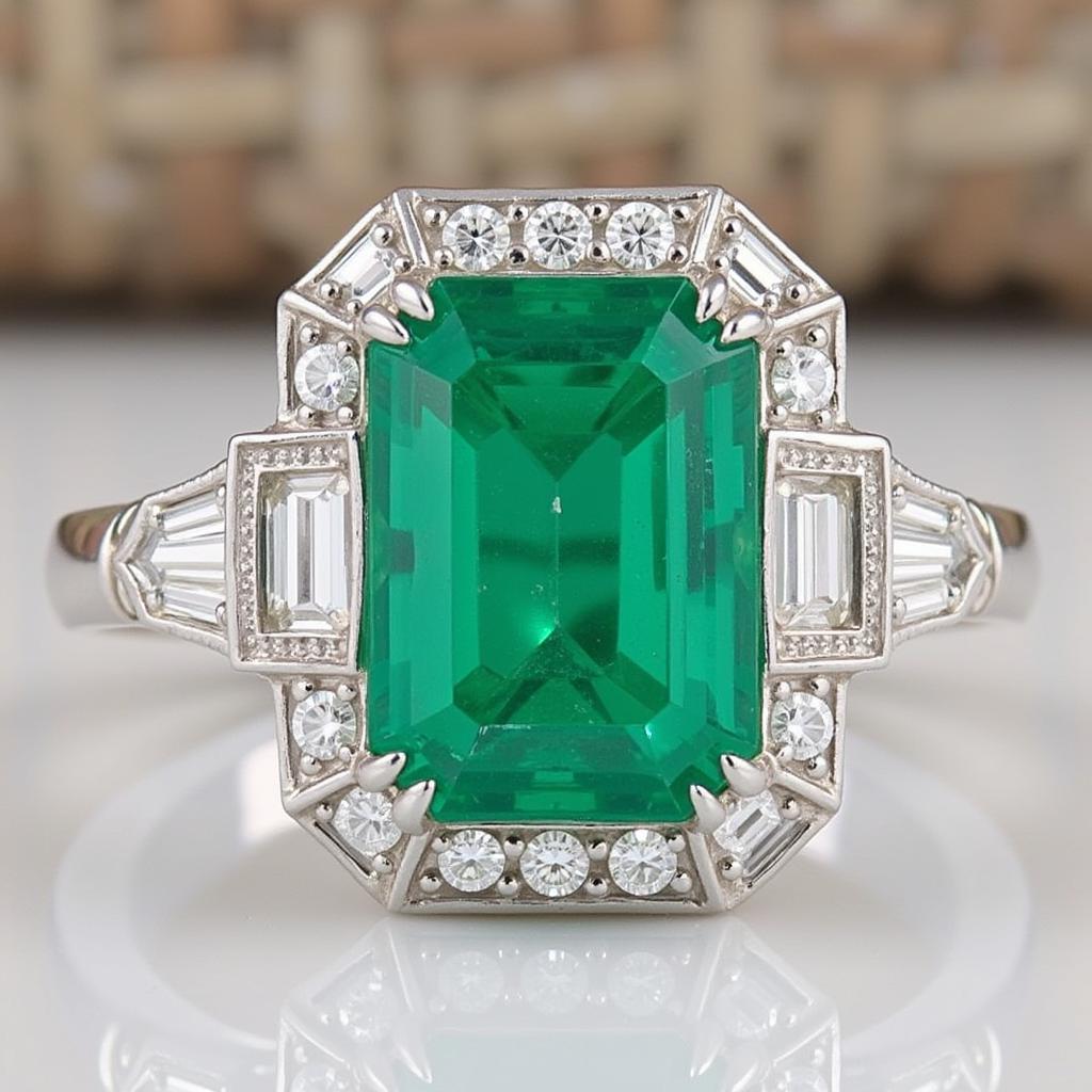 Art Deco Vintage Emerald Rings in Platinum Setting