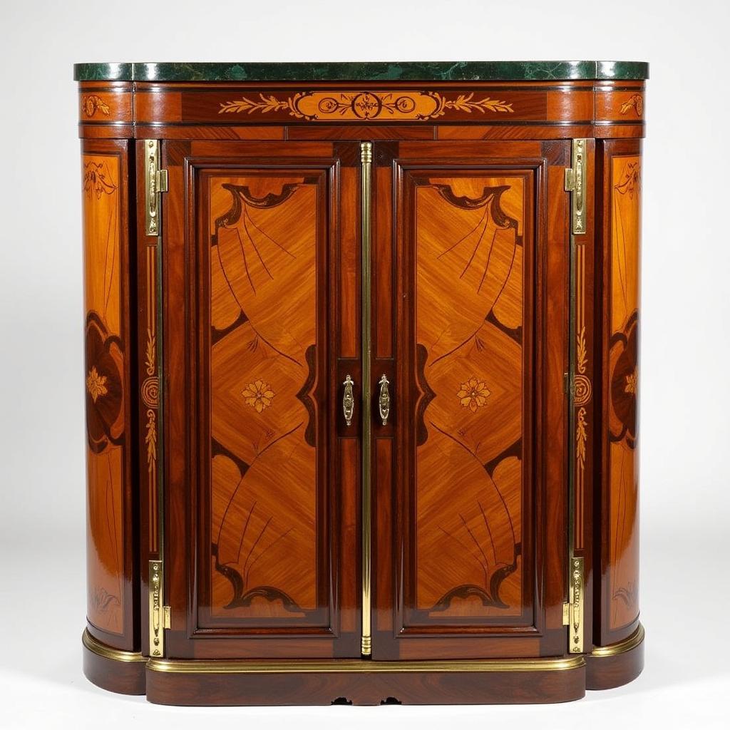 Art Deco Wall Cabinet with Inlaid Wood and Metal Accents