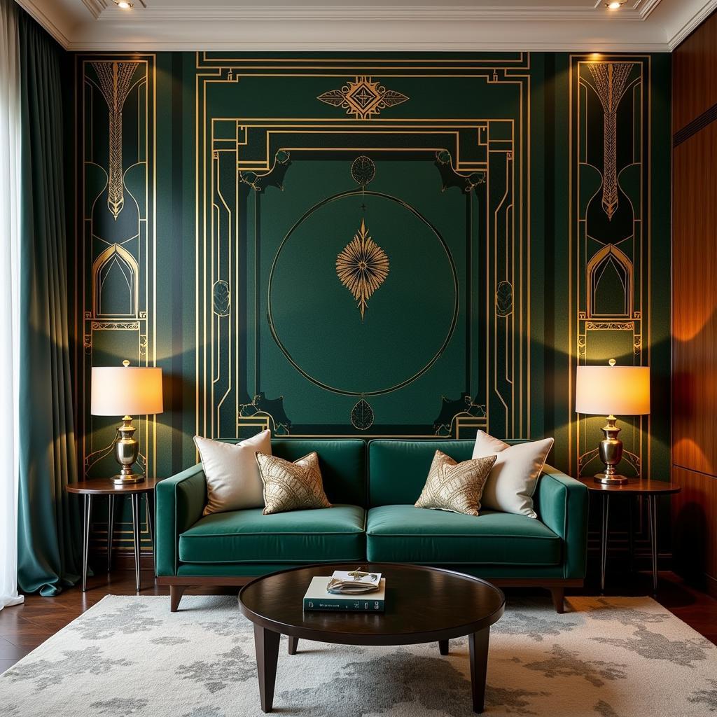 Art Deco Wallpaper Mural in a Stylish Living Room