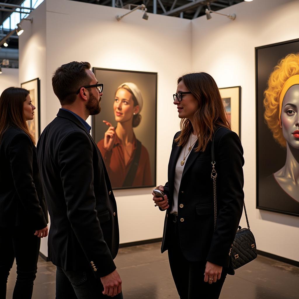 Art Enthusiasts Engaging with Artists at Superfine Art Fair