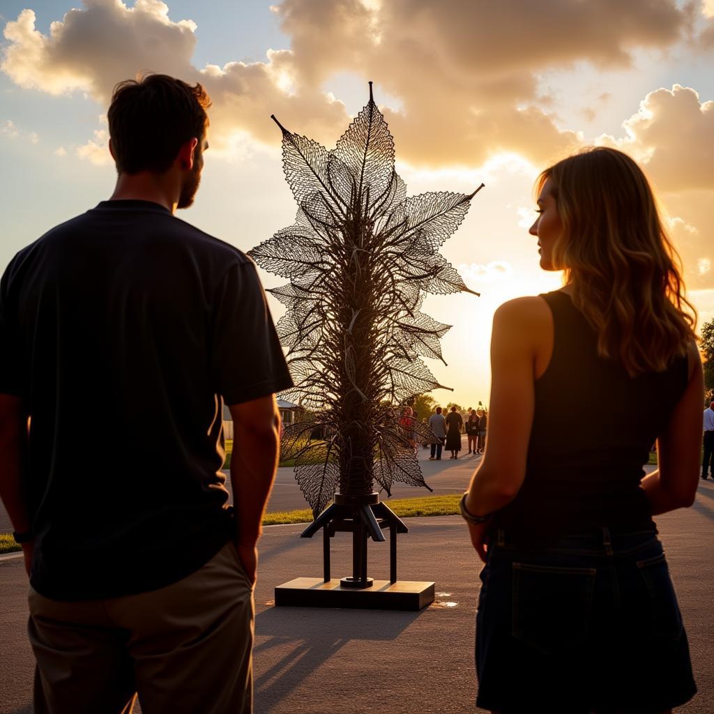 Art lovers admiring a sculpture at Art Fair Cape Coral