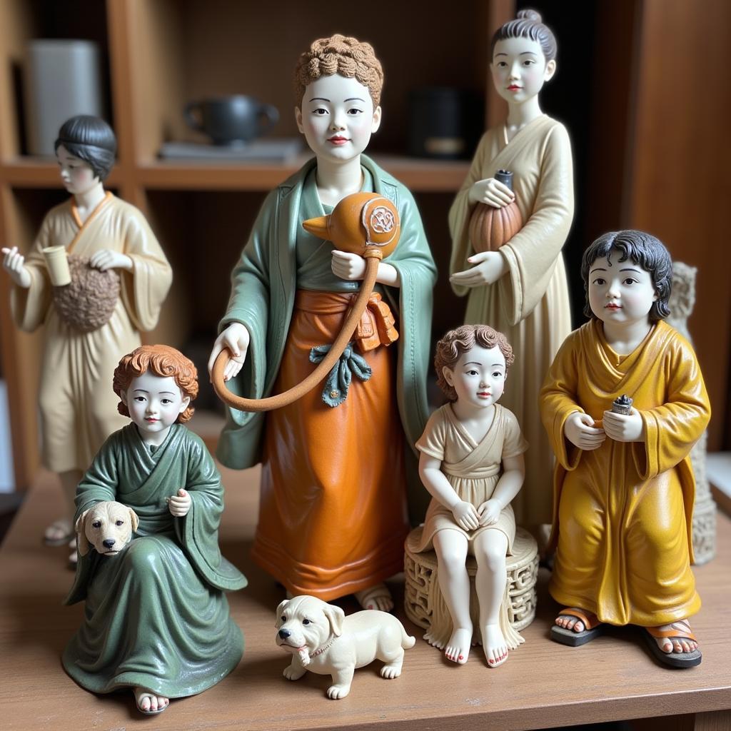 A diverse collection of art figurines