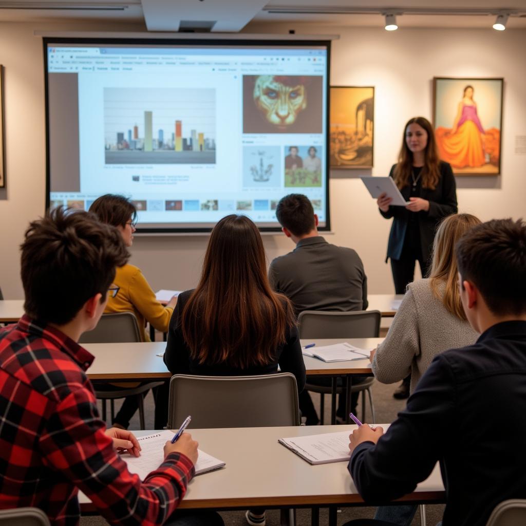 Art gallery management course students attending a lecture