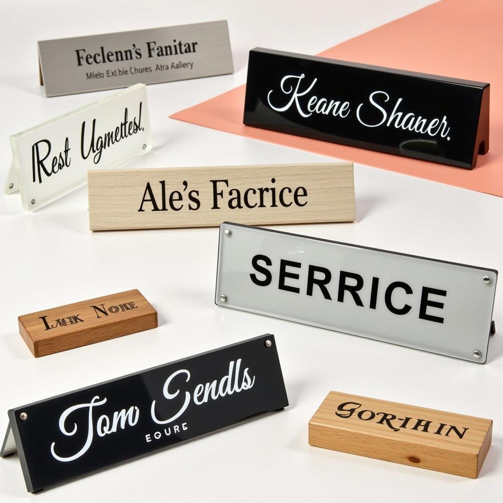 Art gallery name plates in various materials and designs.