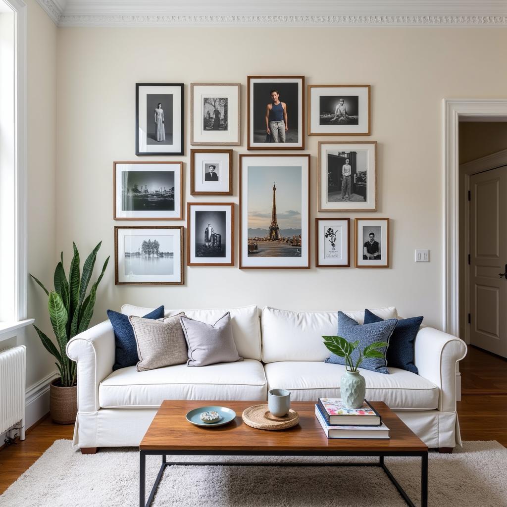 Living room with art gallery wall