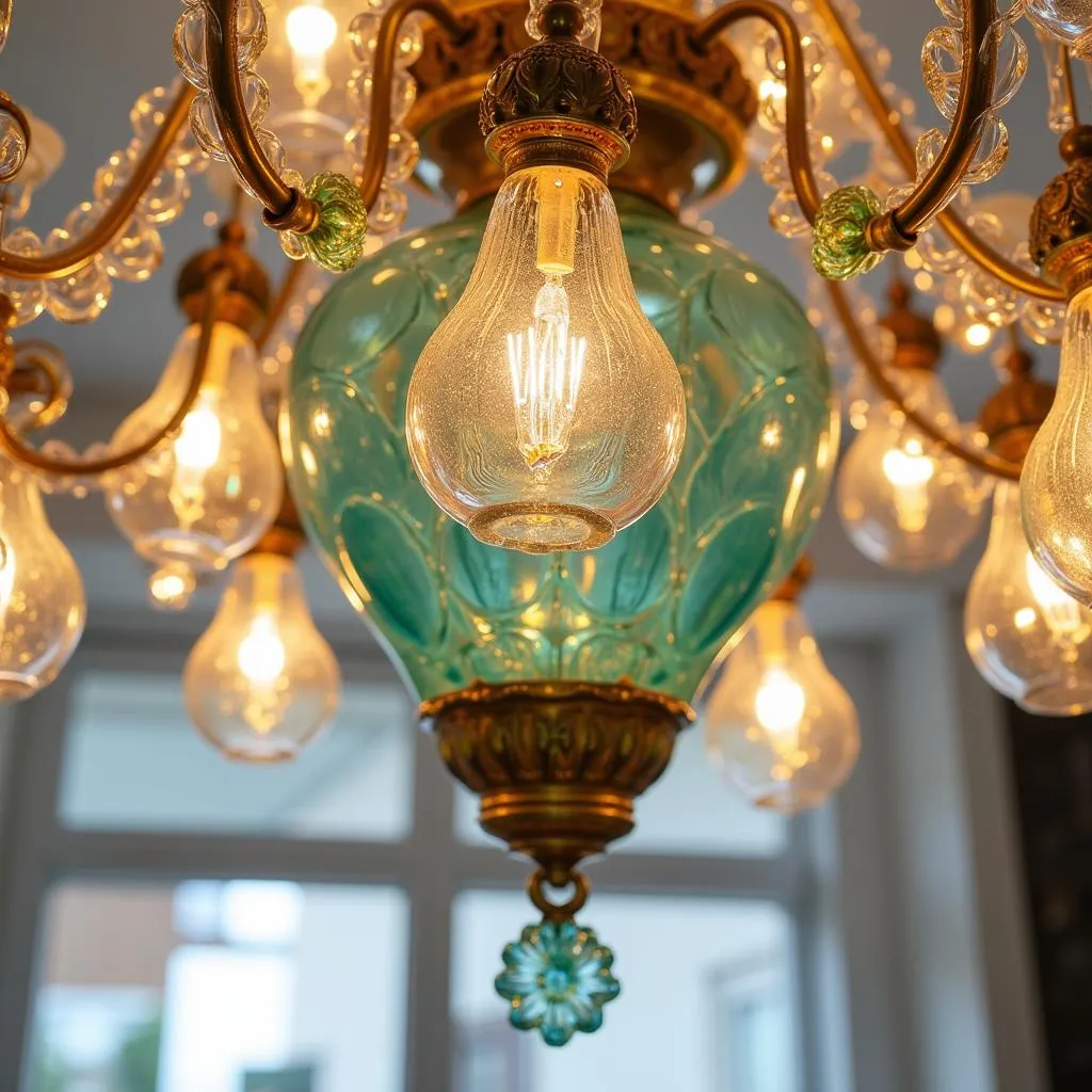 Close-up of Art Glass Chandelier Components