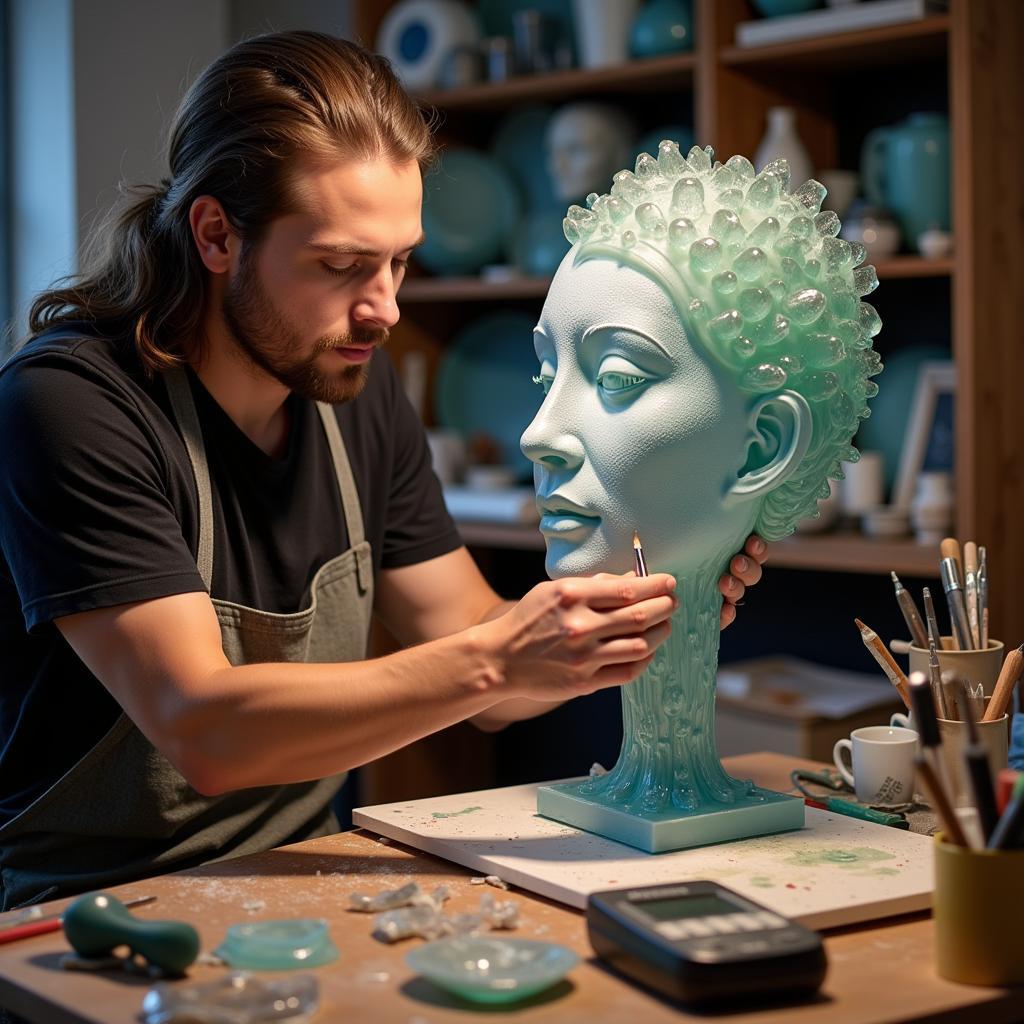 Art Glass Face Sculpture Artist Studio