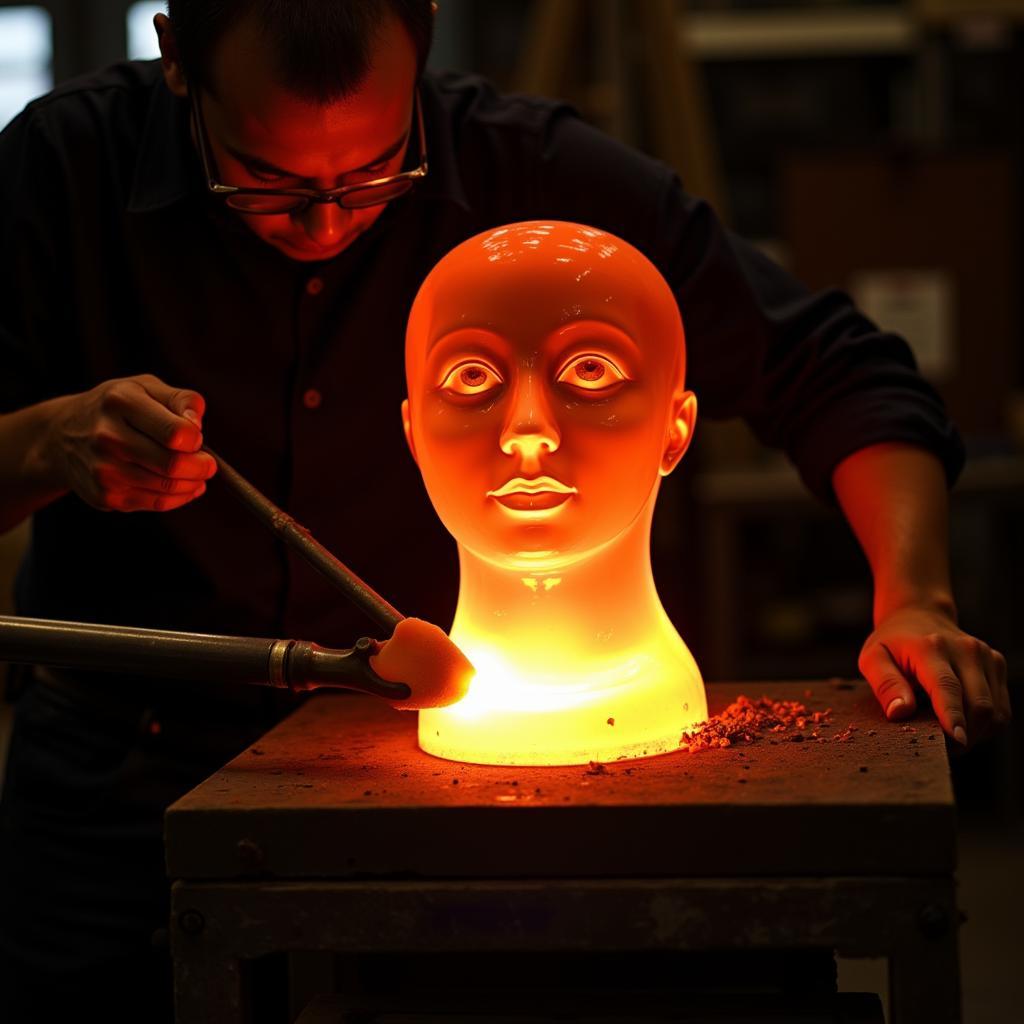 Glassblowing Process for Art Glass Face Sculpture