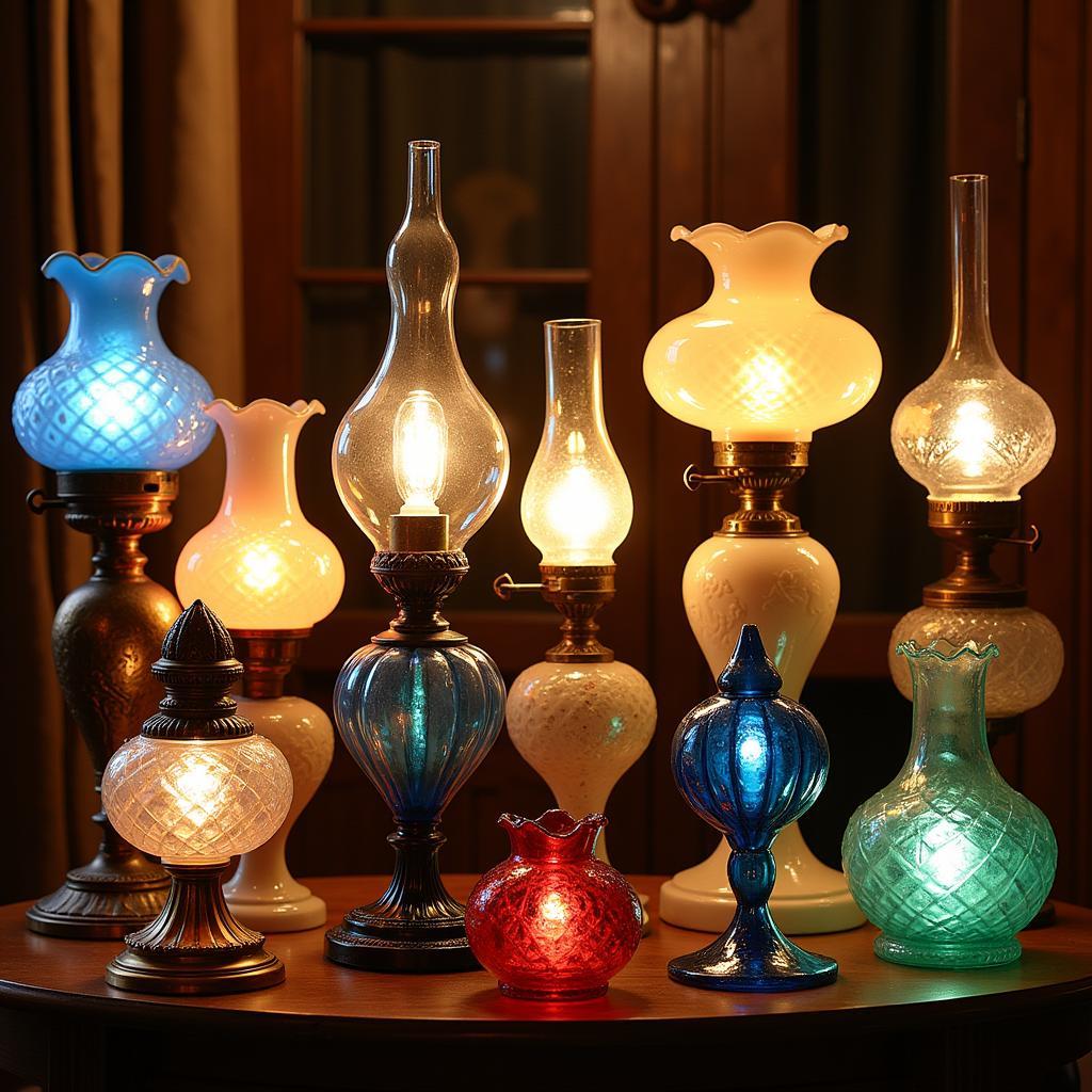 Antique Art Glass Oil Lamp Collection